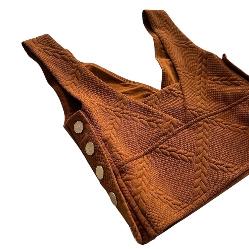 Maeve Anthropologie Button Side Cropped Top Vest Pecan Brown Size XS - Picture 9 of 13